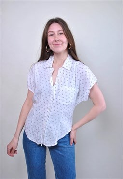 90s cute white blouse, flowers print vintage shirt