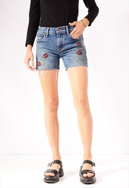 Vintage LEVI'S 511 Custom Lips Denim Shorts Dark W30 BV3199