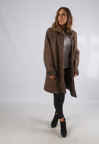 VINTAGE SHEEPSKIN LEATHER SHEARLING COAT SHORT UK 14 (GH4E)
