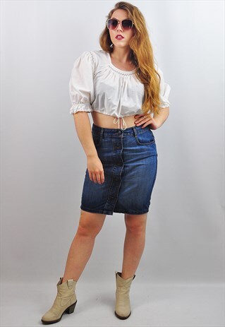 VINTAGE WHITE EMBROIDERED MILK MAID BOHO CROP TOP