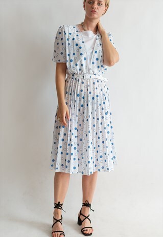 VINTAGE 80S POLKA DOT DRESS WITH PLEATED SKIRT