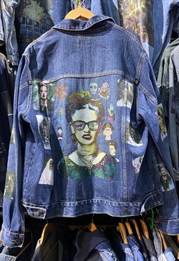 Frida Kahlo customised vintage 80s 90s denim jacket