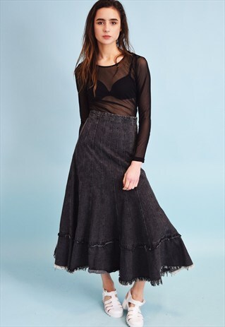 90'S RETRO DENIM FLARE HIGHWAISTED MAXI SKIRT