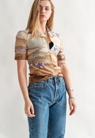 VINTAGE 80S FUNKY PRINT DUCK SHIRT