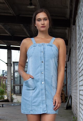WOMENS VINTAGE RETRO BLUE DENIM DRESS