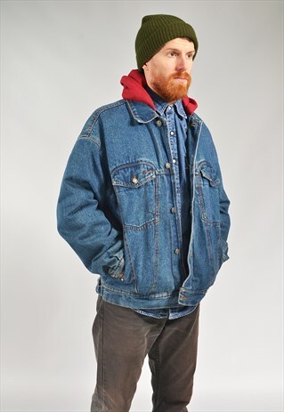 VINTAGE DARK BLUE HOODIE DENIM JACKET