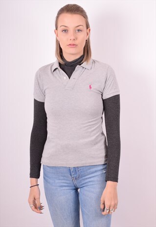 RALPH LAUREN WOMENS VINTAGE POLO SHIRT SMALL GREY 90S