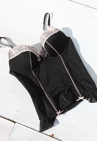 Vintage black/pink stretch corset top
