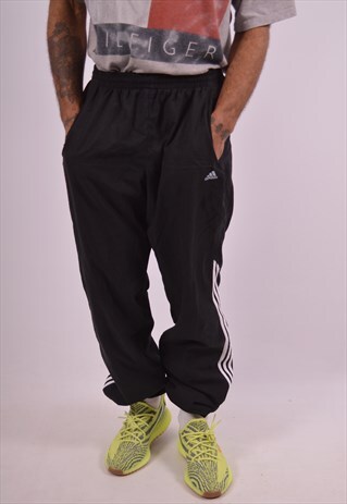 ADIDAS MENS VINTAGE TRACKSUIT TROUSERS LARGE BLACK 90S