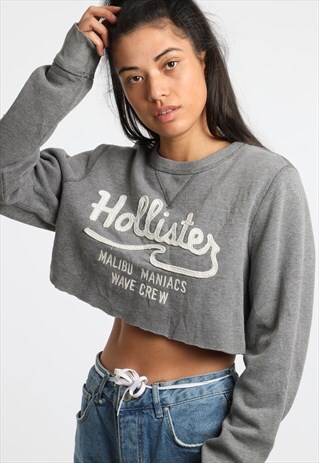 90S HOLLISTER EMBROIDERED SPELL OUT CROPPED SWEATSHIRT