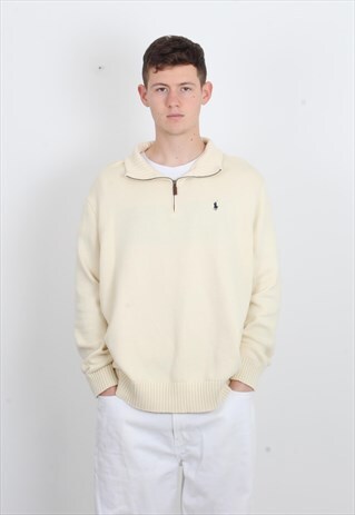 VINTAGE POLO RALPH LAUREN KNITTED 1/4 ZIP SWEATSHIRT CREAM