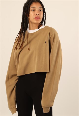 VINTAGE RALPH LAUREN EMBROIDERED LOGO CROPPED SWEATSHIRT