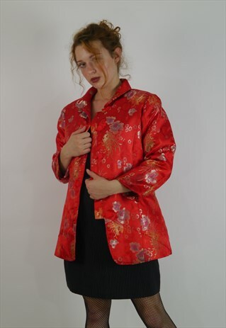 VINTAGE 80S RED SATIN CHEONGSAM ORIENTAL STYLE JACKET