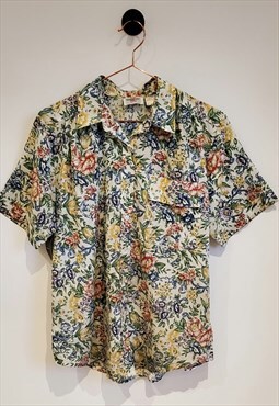 Vintage 80s Floral Boho Dark Academia Shirt Size 10-12
