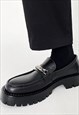 SILVER CHAIN LOAFERS SHOES FANCY PLATFORM BOOTS IN BLACK