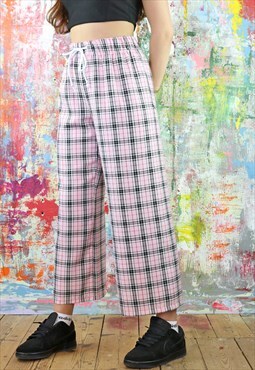 Crop Drawstring Trousers in pink check