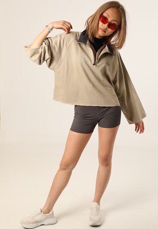 VINTAGE KAPPA EMBROIDERED LOGO CROPPED 1/4 ZIP SWEATSHIRT