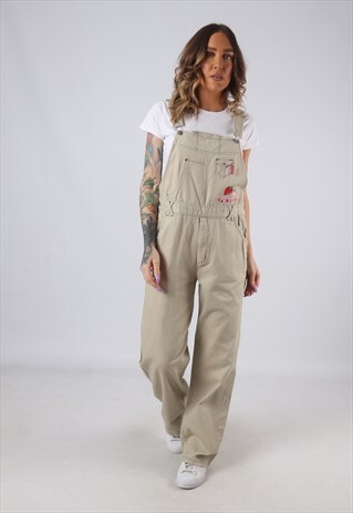 COTTON DUNGAREES STRAWBERRY WIDE LEG VINTAGE UK 10 (HK3I)