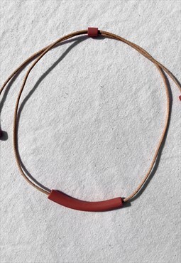 Handmade Red Tube Necklace Choker Modern Leather Cord