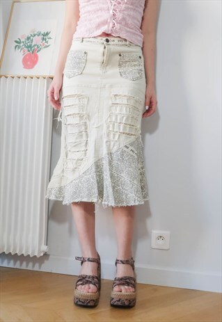 VINTAGE Y2K FLARED DENIM MIDI SKIRT