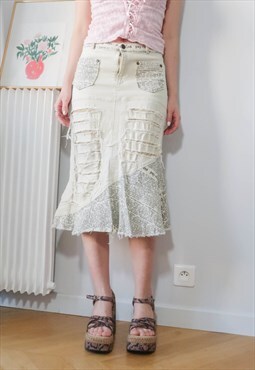 Vintage Y2K Flared Denim Midi Skirt