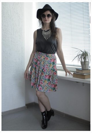 VINTAGE 90'S MINI MULTI COLOUR FLOWER PRINT FLOUNCE SKIRT