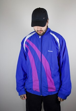 VINTAGE REEBOK JACKET WITH EMBROIDERED FRONT LOGO IN BLUE