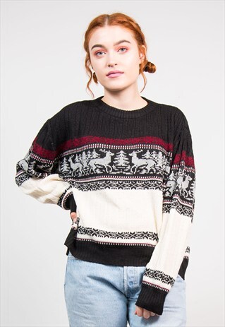 VINTAGE REINDEER PATTERN KNIT JUMPER