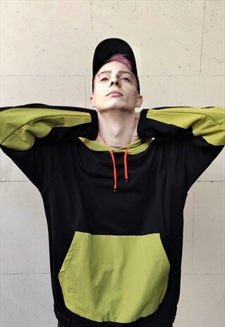 STITCHED REWORKED Y2K HIGH NECK 90S NYLON FINISH BEAM HOODIE