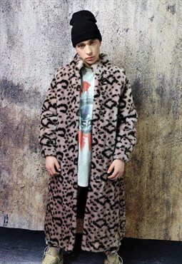 Authentic Soviet Union jacket Vintage fleece coat in leopard