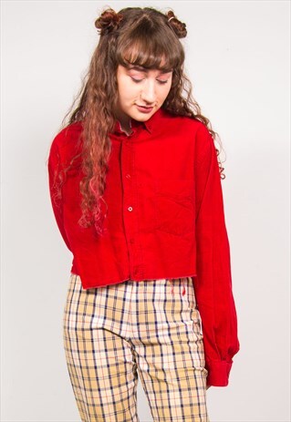 VINTAGE 90'S RED CORD CROPPED LONG SLEEVE SHIRT