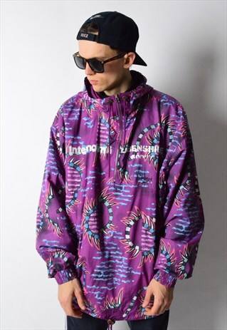 VINTAGE 90S PURPLE ABSTRACT 1/3 ZIPPER SHELL JACKET