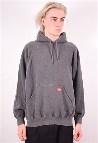 DICKIES MENS VINTAGE HOODIE JUMPER LARGE GREY 90S