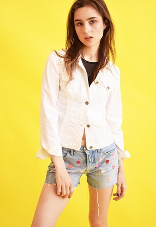 90'S RETRO DENIM TEEN PURE WHITE JACKET TOP