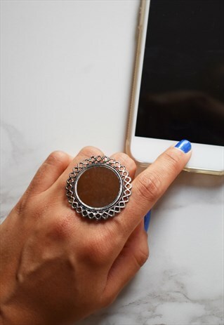 CHUNKY BIG SILVER STATEMENT RING WITH MIRROR ADJUSTABLE SIZE