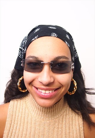 VINTAGE BLACK LENS RIMLESS SUNGLASSES