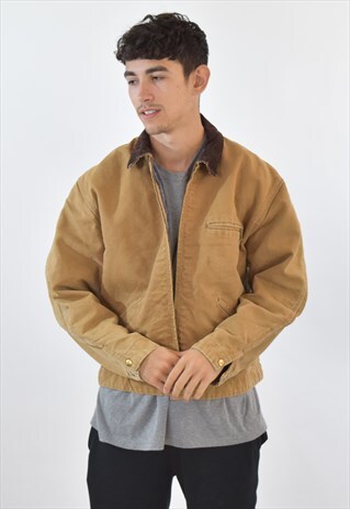 VINTAGE 90S LIGHT BROWN CARHARTT COLLARED WORKWEAR JACKET