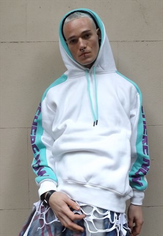 LOOSE FIT OVERSIZE PREMIUM FLUORESCENT SLOGAN HOODIE TOP