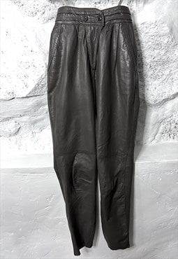 Vintage Gray Real Leather High Rise Trousers / Pants - XS