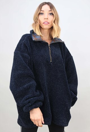 VINTAGE 90S OVERSIZED 1/4 ZIP PULL OVER TEDDY FLEECE
