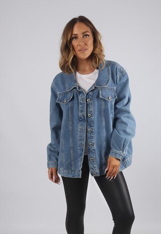 VINTAGE DENIM JACKET OVERSIZED FITTED UK 18 XXL (C9AH)