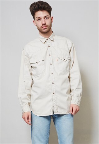 VINTAGE ORANGE TAB BEIGE DENIM LEVI'S SHIRT 3584