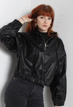 Vintage 90's 1/4 Zip Shiney Hoodie Shell Jacket Black