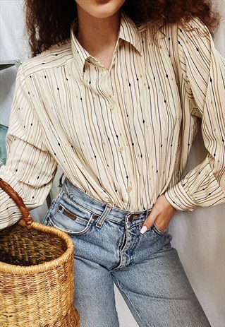 VINTAGE 70S MOD STRIPED LUXE PARISIAN CHIC SHIRT TOP BLOUSE