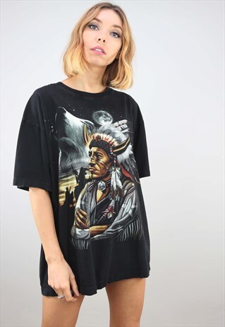 VINTAGE OVERSIZED BLACK GRAPHIC PRINT T-SHIRT