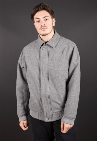GREY WOOL HARRINGTON JACKET BY LACOSTE