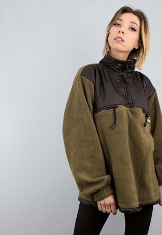VINTAGE 90S OVERSIZED 1/4 ZIP FLEECE GREEN