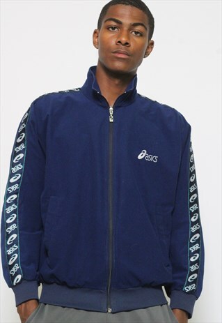 VINTAGE ASICS VELOUR TAPE LOGO TRACK JACKET