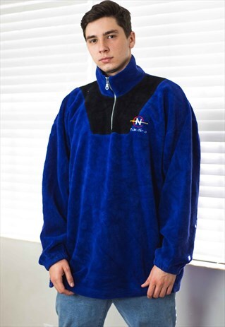 VINTAGE NAUTICA 1/4 ZIP FLEECE JUMPER LOGO 90S XL 21.7