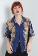 VINTAGE 80'S CRAZY PATTERNED BLOUSE SHIRT BLUE